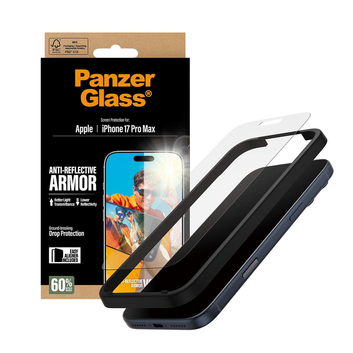 PanzerGlass® Anti-Reflective Armor Skærmbeskyttelse iPhone 17 Pro Max m. EasyAligner